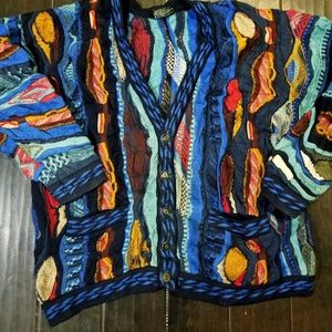 Rare COOGI AquaVapor Wave Fire Cardigan 100 Wool L
